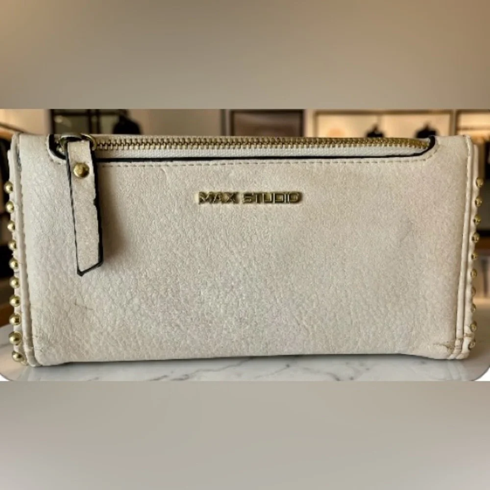 Max Studio Cream/Beige Bifold with Gold Stud Accents